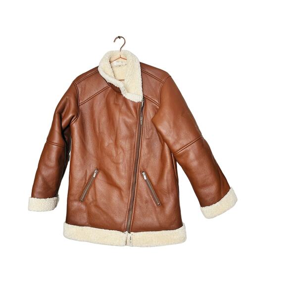 SPLENDID Earhart Brown Faux Leather Aviator Collar Jacket Size Extra Small - Picture 7 of 16